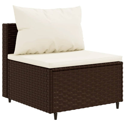 10-tlg. Garten-Sofagarnitur mit Kissen Braun Poly Rattan