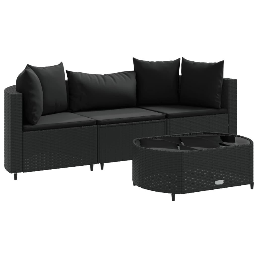 4-tlg. Garten-Sofagarnitur mit Kissen Schwarz Poly Rattan