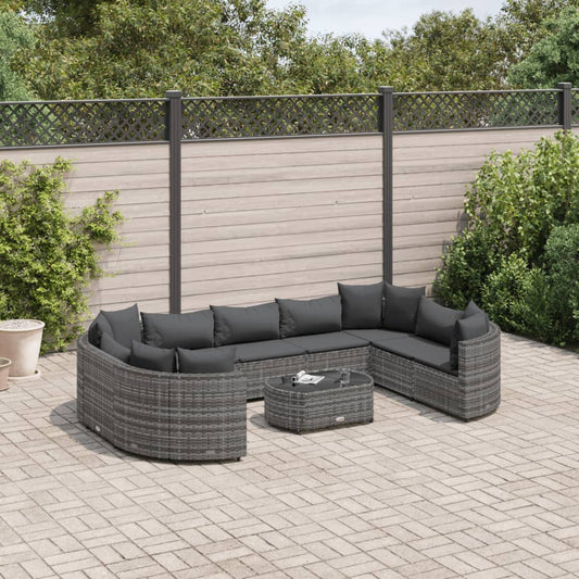 10-tlg. Garten-Sofagarnitur mit Kissen Grau Poly Rattan