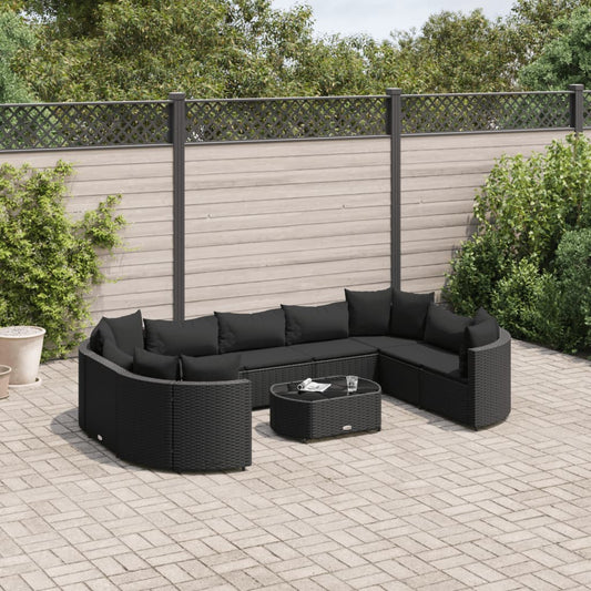 10-tlg. Garten-Sofagarnitur mit Kissen Schwarz Poly Rattan