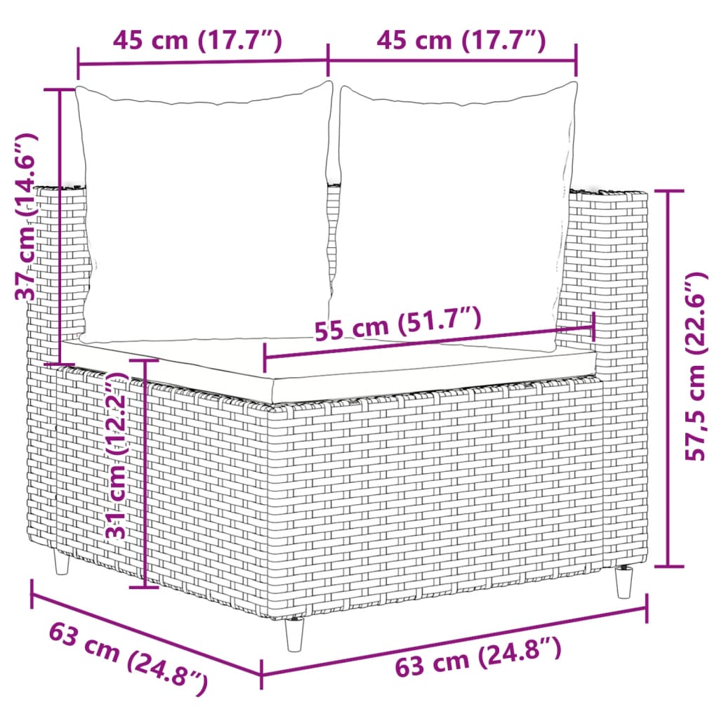 10-tlg. Garten-Sofagarnitur mit Kissen Braun Poly Rattan