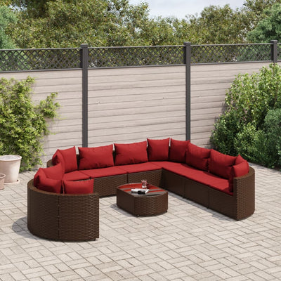 10-tlg. Garten-Sofagarnitur mit Kissen Braun Poly Rattan