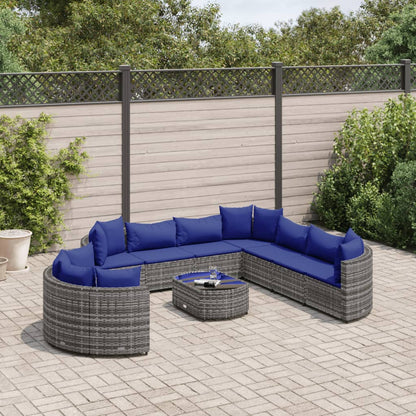 10-tlg. Garten-Sofagarnitur mit Kissen Grau Poly Rattan