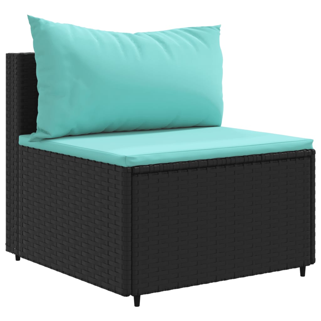 9-tlg. Garten-Sofagarnitur mit Kissen Schwarz Poly Rattan