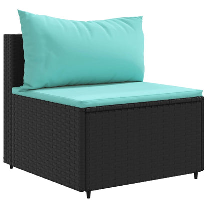 7-tlg. Garten-Sofagarnitur mit Kissen Schwarz Poly Rattan