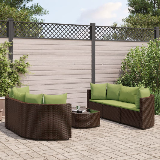 7-tlg. Garten-Sofagarnitur mit Kissen Braun Poly Rattan