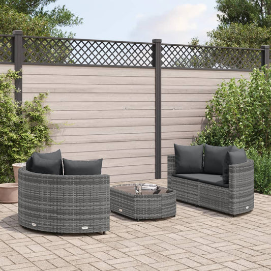 5-tlg. Garten-Sofagarnitur mit Kissen Grau Poly Rattan