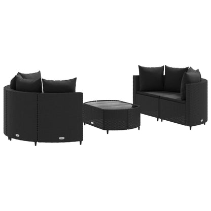 5-tlg. Garten-Sofagarnitur mit Kissen Schwarz Poly Rattan