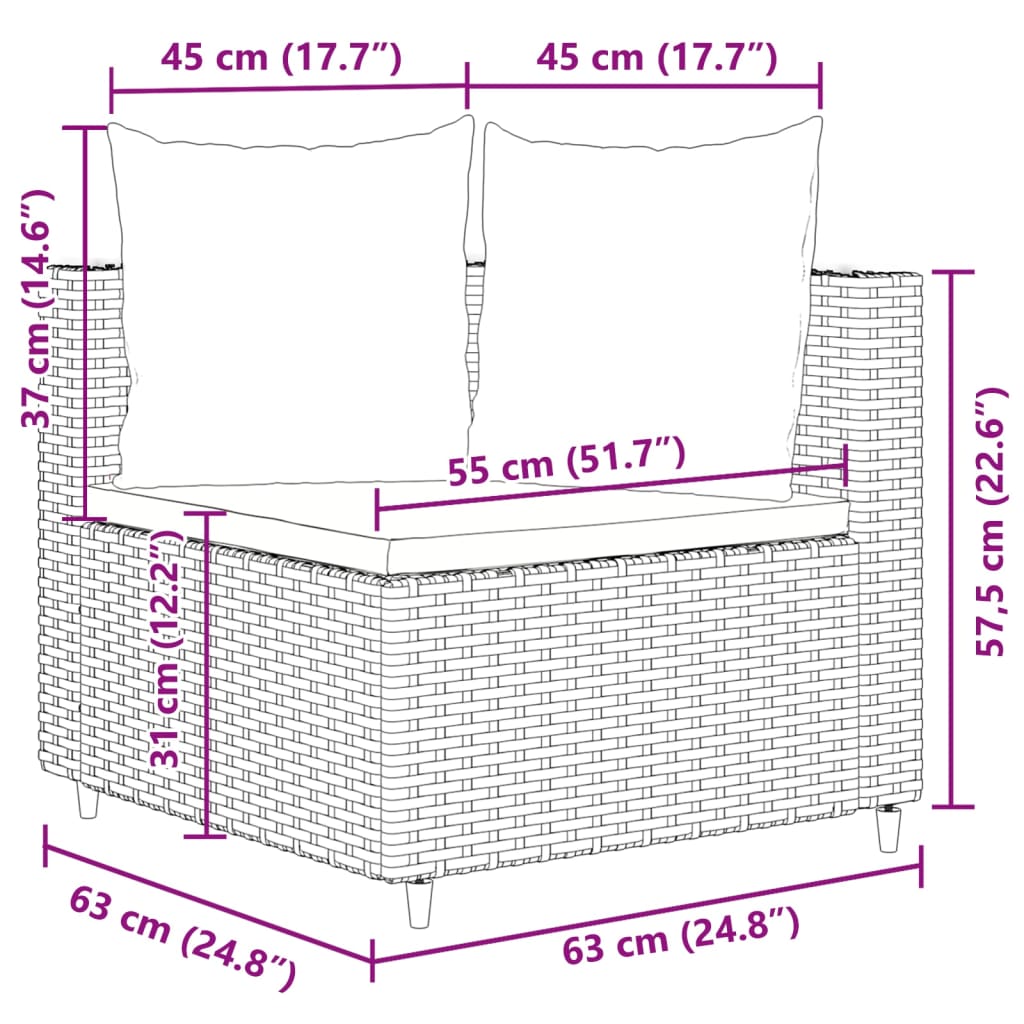 5-tlg. Garten-Sofagarnitur mit Kissen Braun Poly Rattan