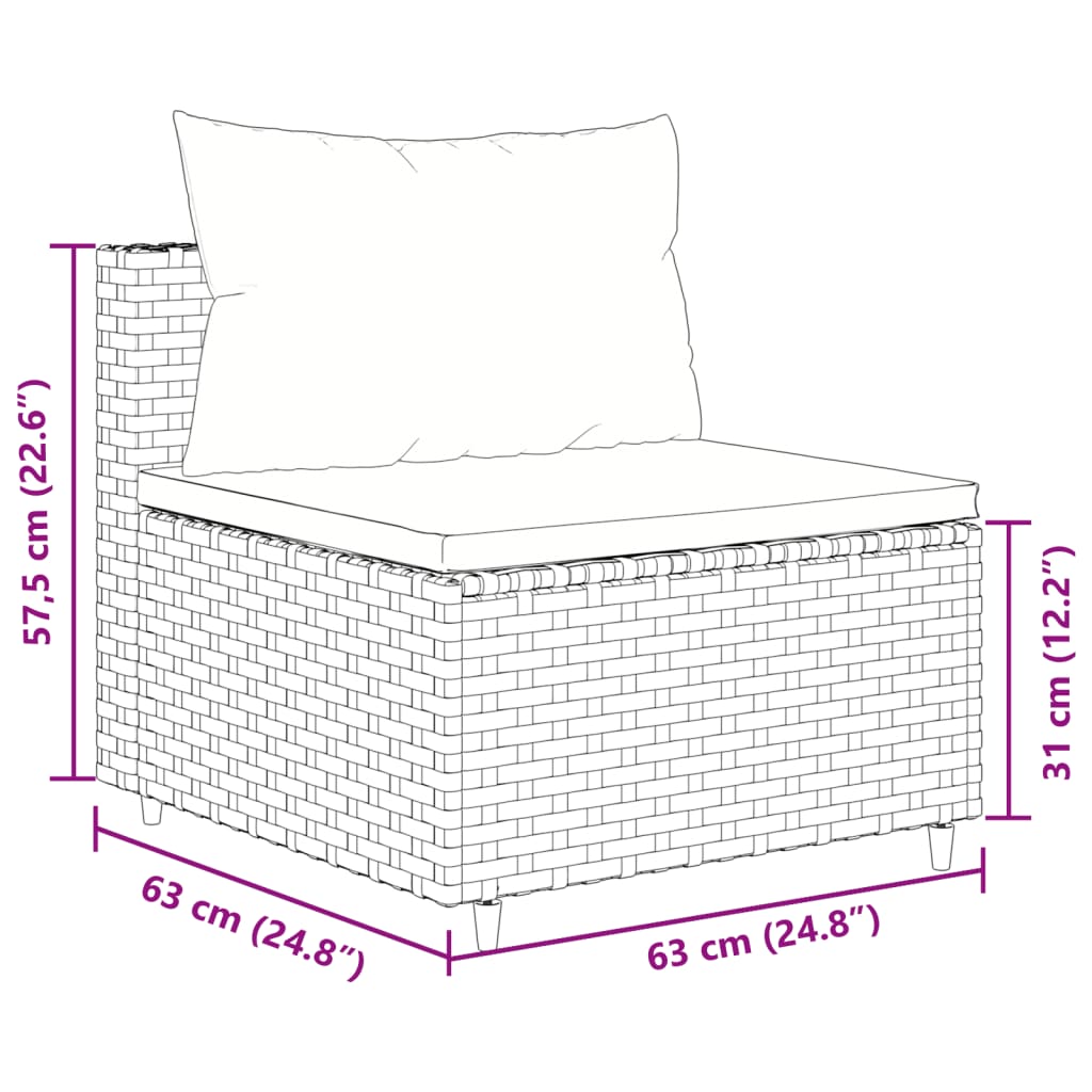 3-tlg. Garten-Sofagarnitur mit Kissen Braun Poly Rattan