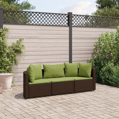 3-tlg. Garten-Sofagarnitur mit Kissen Braun Poly Rattan