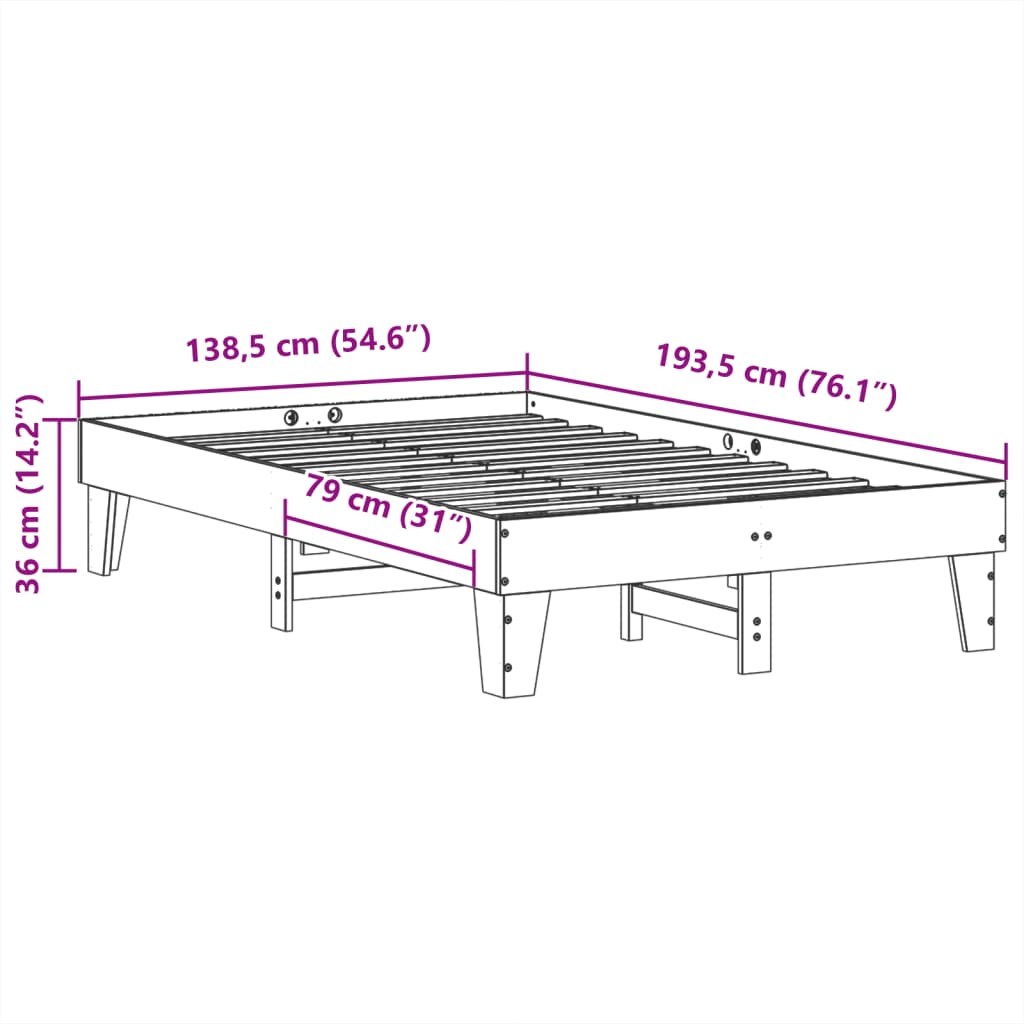 Massivholzbett ohne Matratze 135x190 cm Kiefernholz