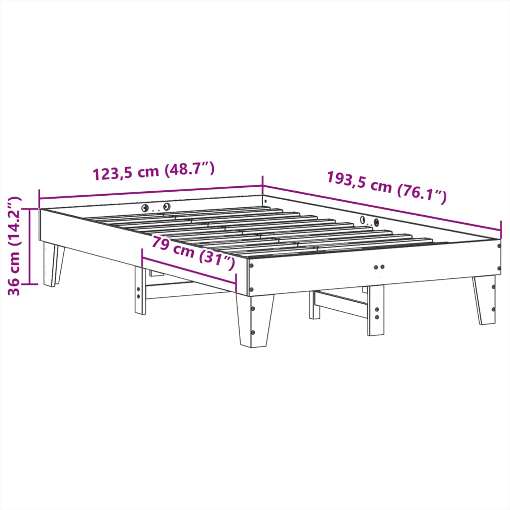 Massivholzbett ohne Matratze 120x190 cm Kiefernholz