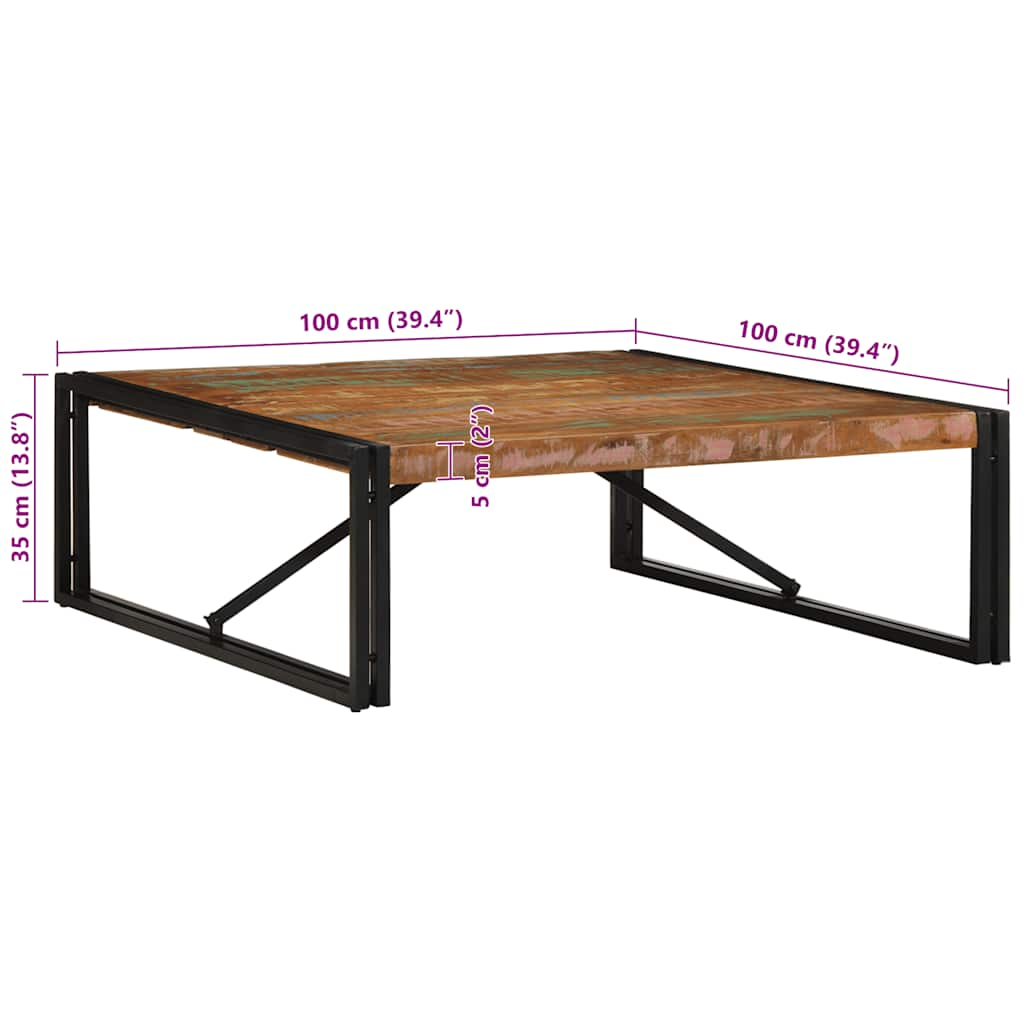 Couchtisch Mehrfarbig 100x100x35 cm Altholz Massivholz