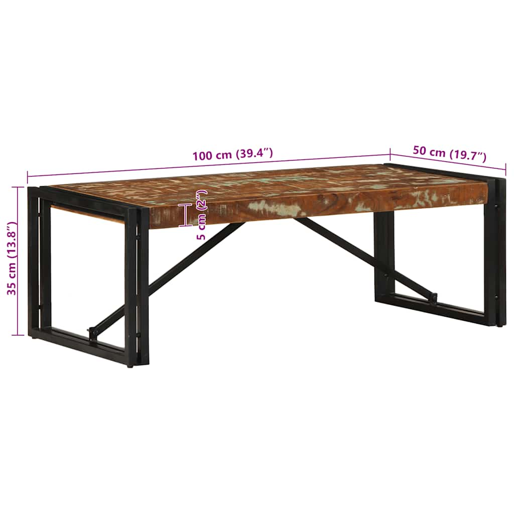 Couchtisch Mehrfarbig 100x50x35 cm Altholz Massivholz