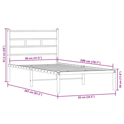 Metallbett ohne Matratze Räuchereiche 80x200 cm