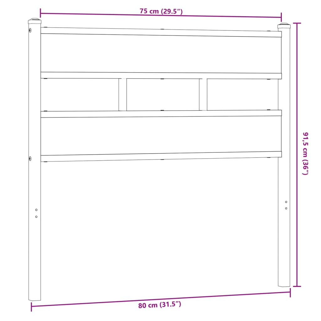 Kopfteil Räuchereiche 75 cm Eisen und Holzwerkstoff