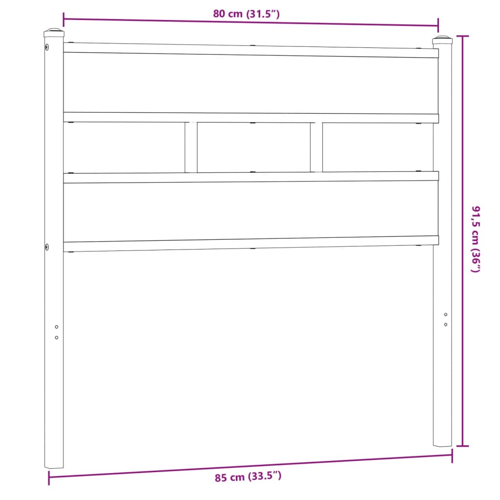 Kopfteil Räuchereiche 80 cm Eisen und Holzwerkstoff