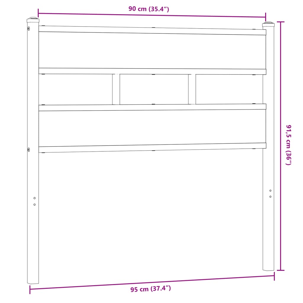 Kopfteil Räuchereiche 90 cm Eisen und Holzwerkstoff