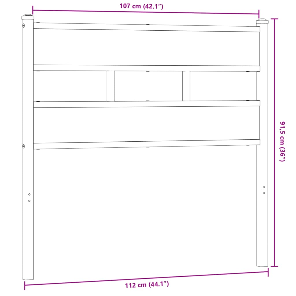 Kopfteil Räuchereiche 107 cm Eisen und Holzwerkstoff