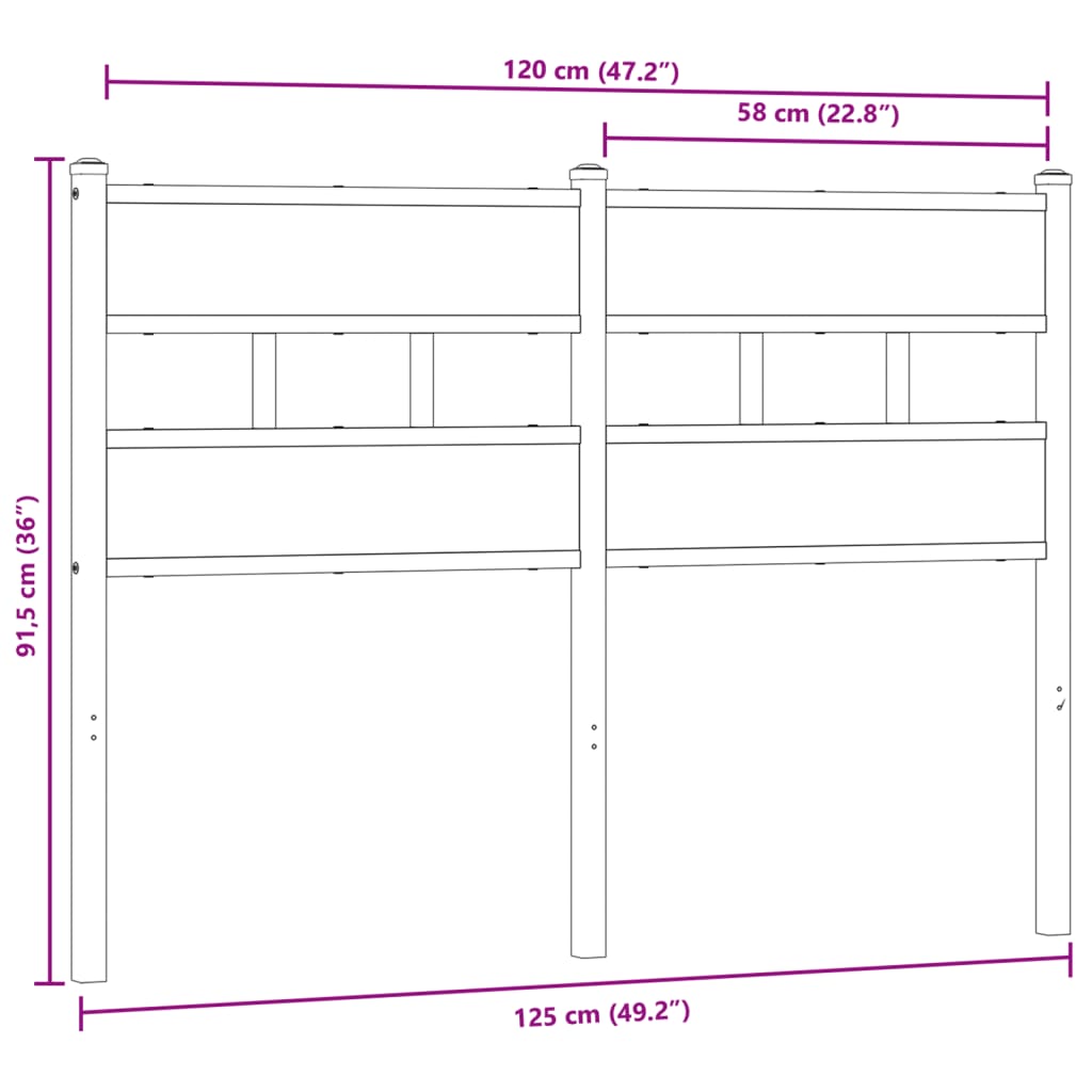 Kopfteil Räuchereiche 120 cm Eisen und Holzwerkstoff