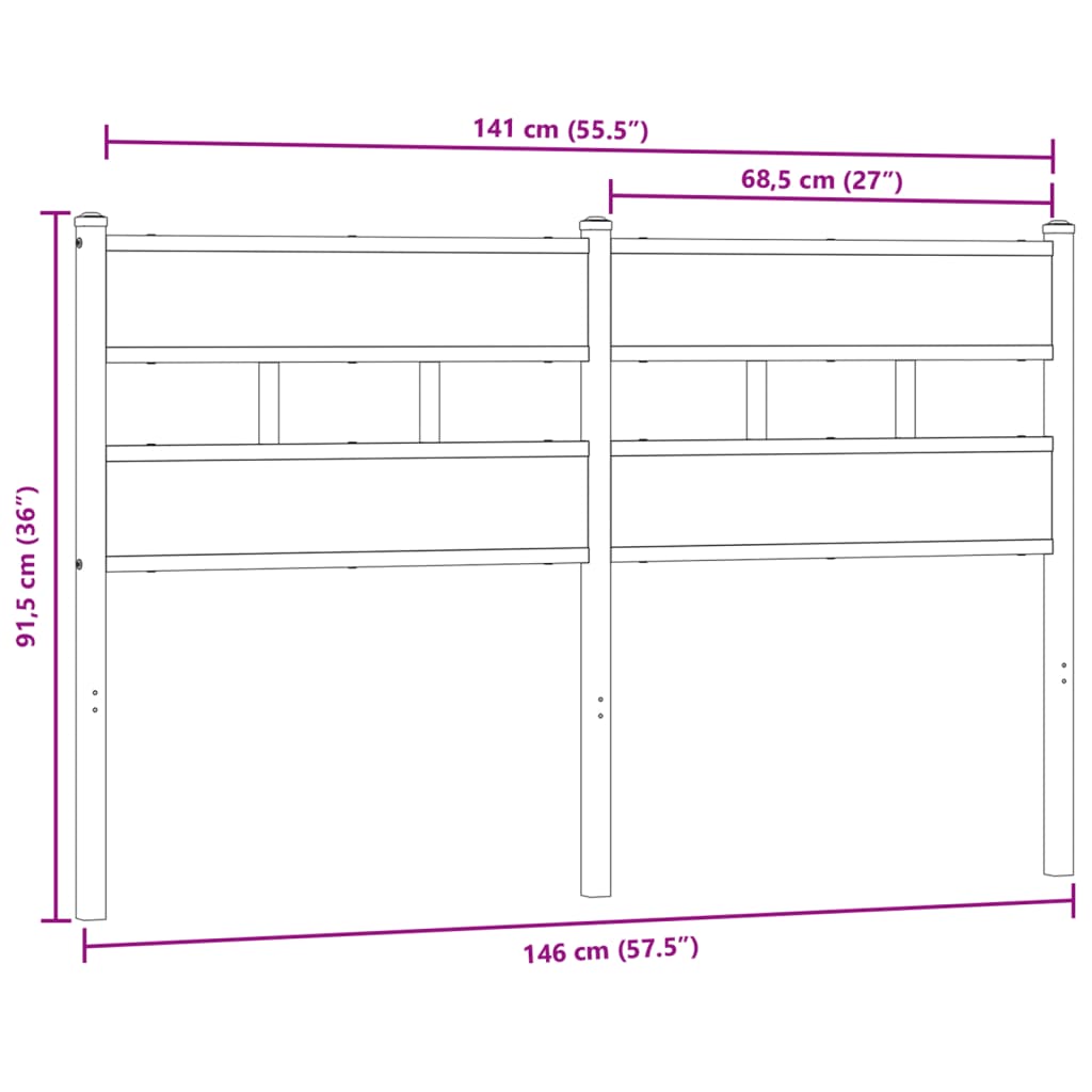 Kopfteil Räuchereiche 140 cm Eisen und Holzwerkstoff