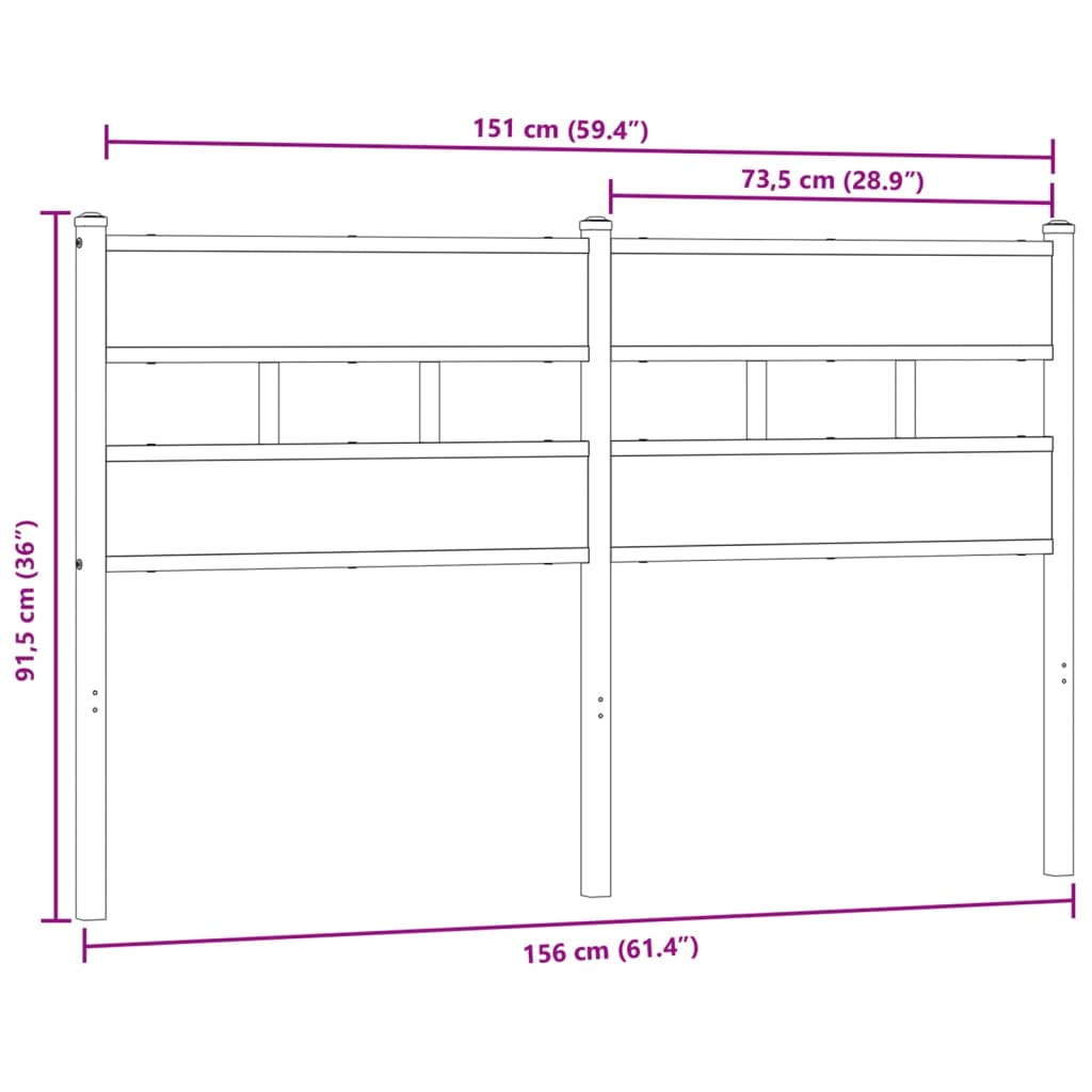 Kopfteil Räuchereiche 150 cm Eisen und Holzwerkstoff