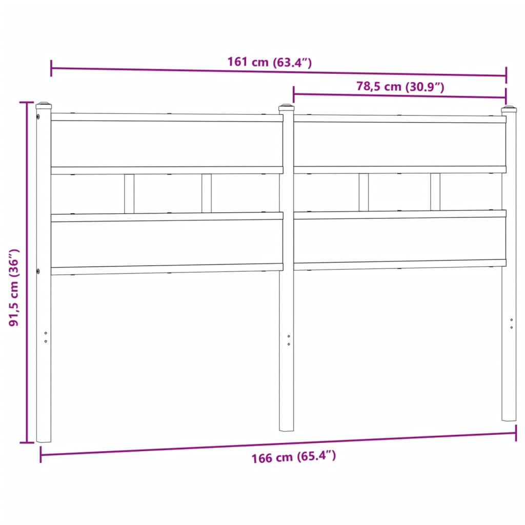 Kopfteil Räuchereiche 160 cm Eisen und Holzwerkstoff