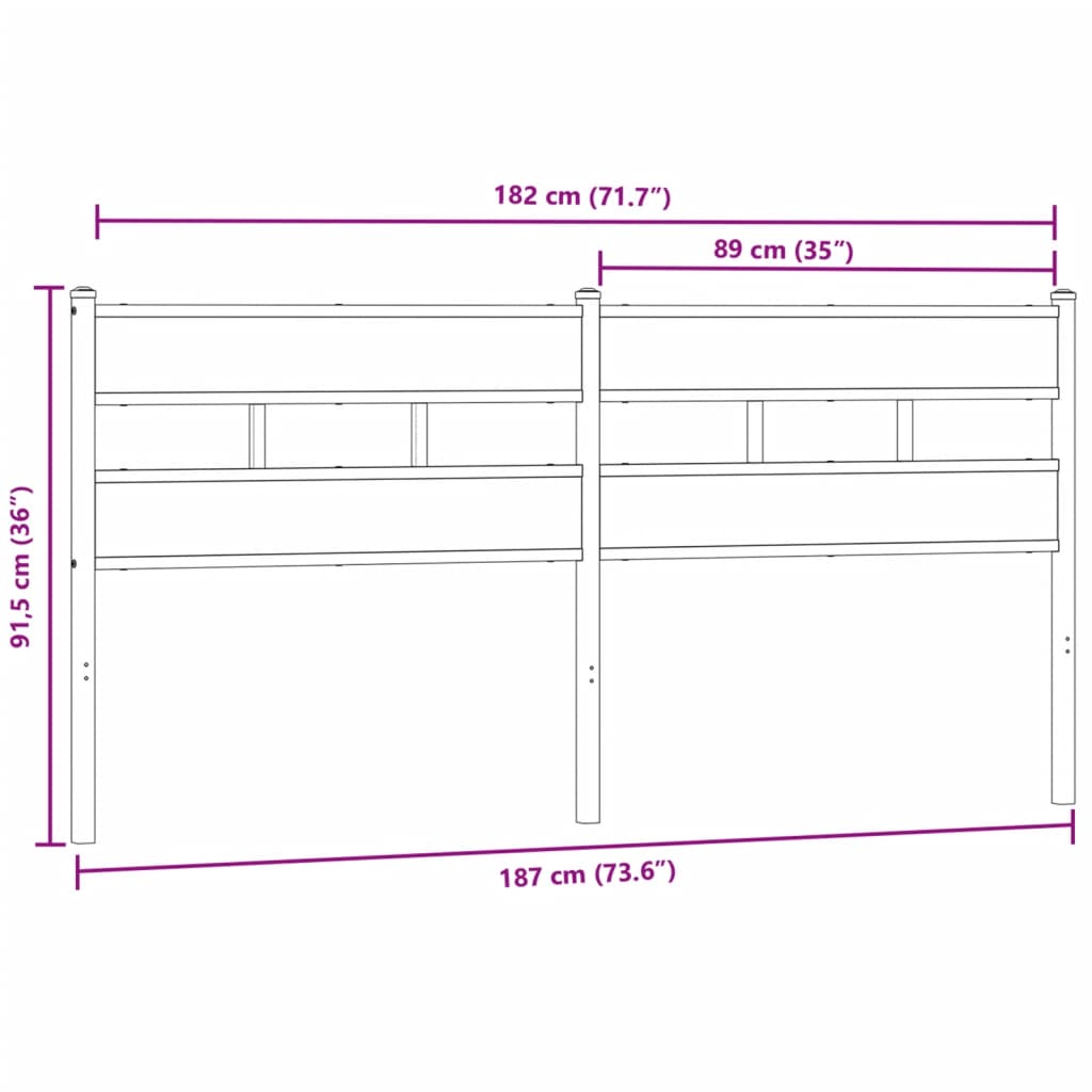 Kopfteil Räuchereiche 180 cm Eisen und Holzwerkstoff