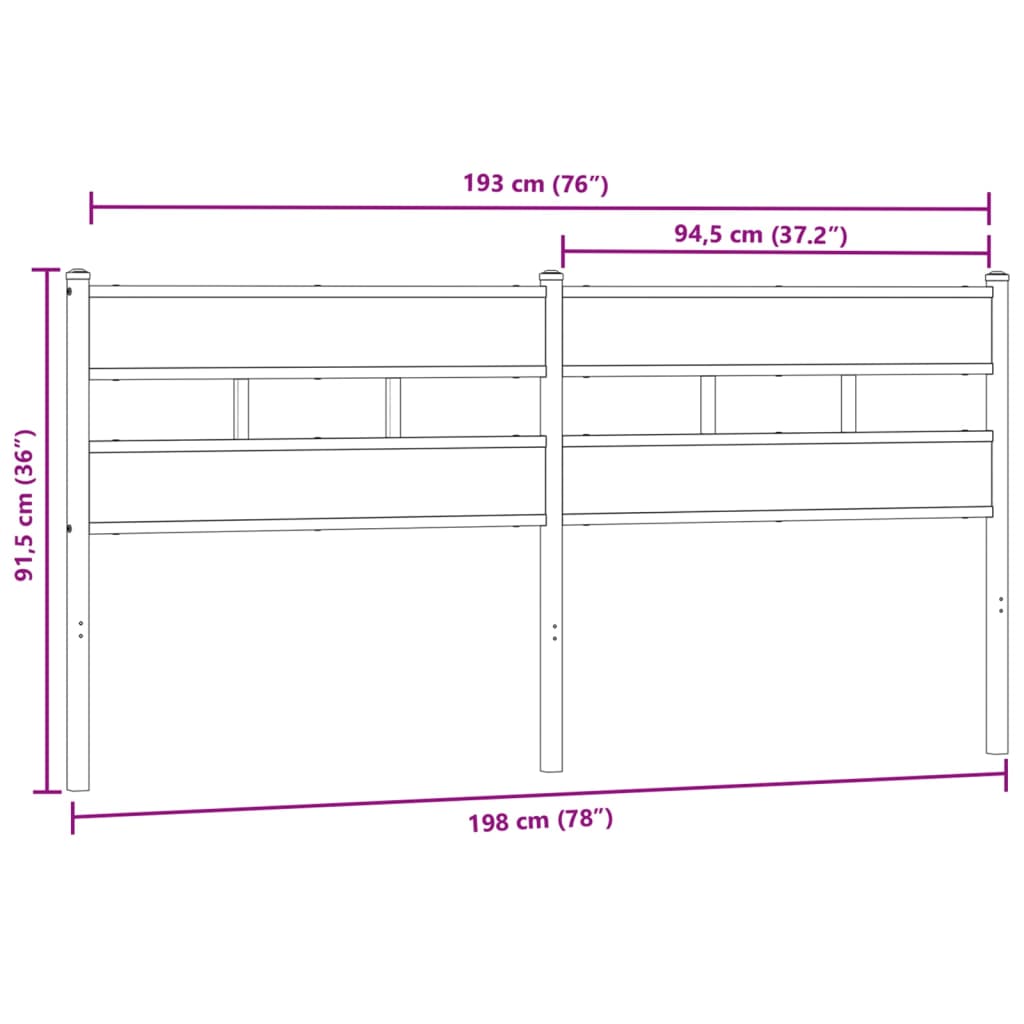 Kopfteil Räuchereiche 193 cm Eisen und Holzwerkstoff