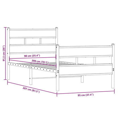 Metallbett ohne Matratze Sonoma-Eiche 90x200 cm