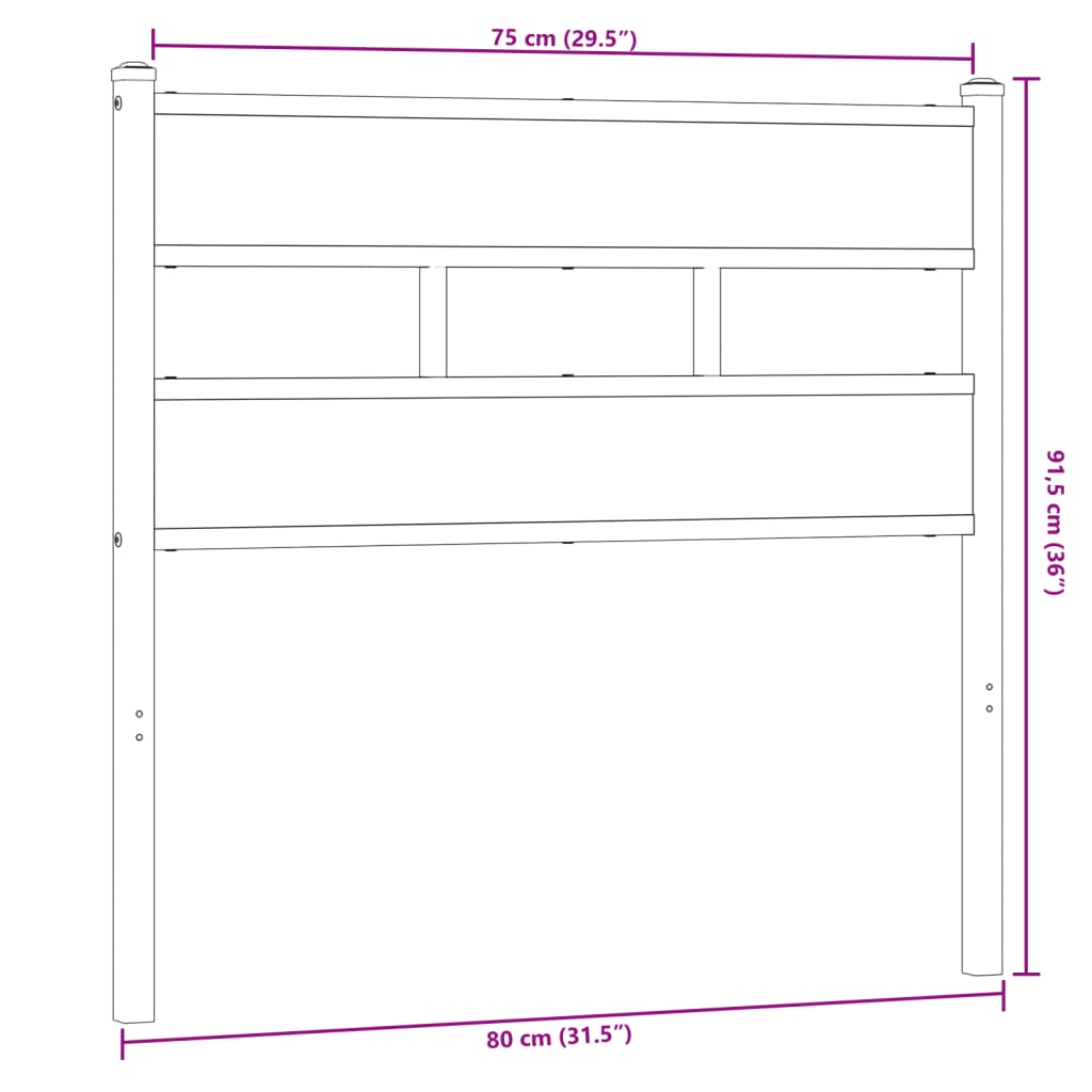 Kopfteil Sonoma-Eiche 75 cm Eisen und Holzwerkstoff