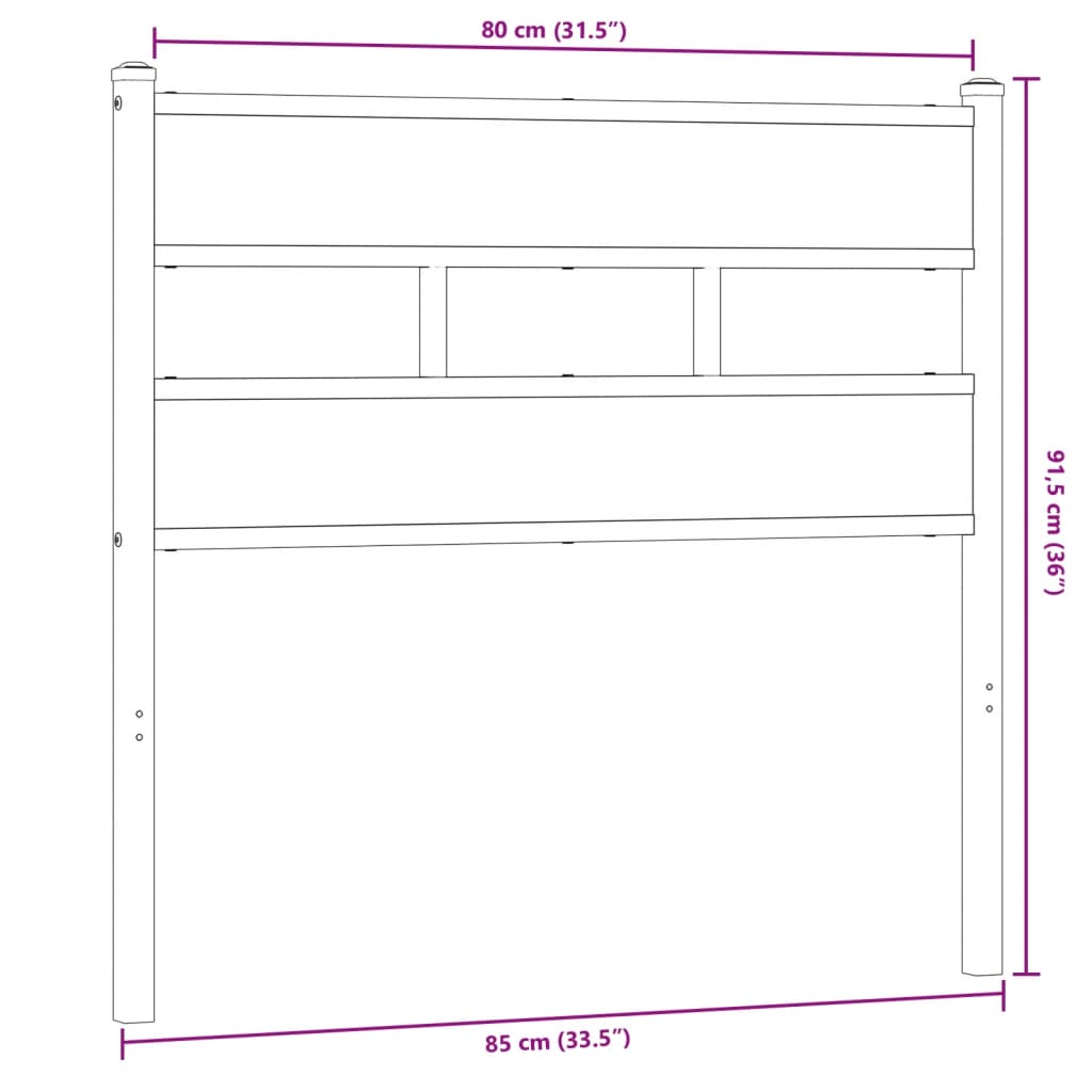 Kopfteil Sonoma-Eiche 80 cm Eisen und Holzwerkstoff