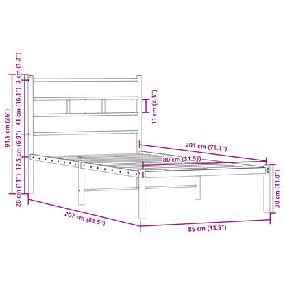 Bettgestell ohne Matratze mit Kopfteil Braun Eiche 80x200 cm