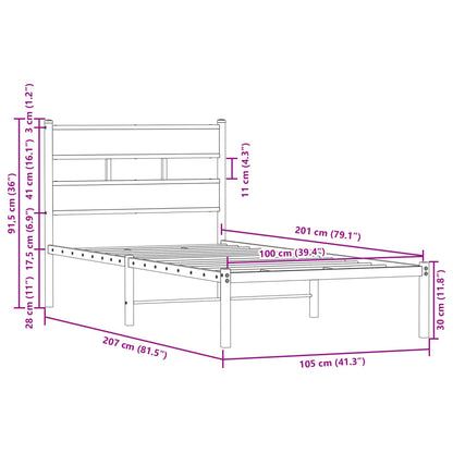 Bettgestell ohne Matratze mit Kopfteil Braun Eiche 100x200 cm