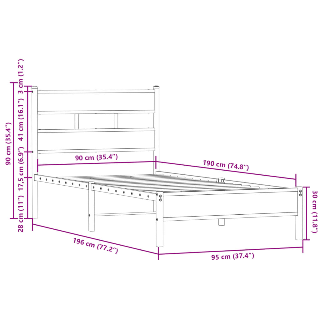 Bettgestell ohne Matratze mit Kopfteil Sonoma-Eiche 90x190 cm