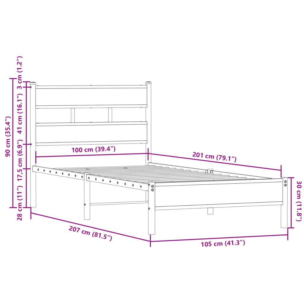 Bettgestell ohne Matratze mit Kopfteil Sonoma-Eiche 100x200 cm