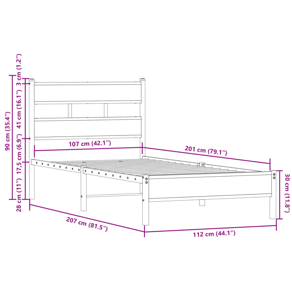 Bettgestell ohne Matratze mit Kopfteil Sonoma-Eiche 107x203 cm