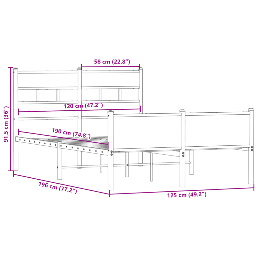 Bettgestell ohne Matratze Räuchereiche 120x190 cm Holzwerkstoff