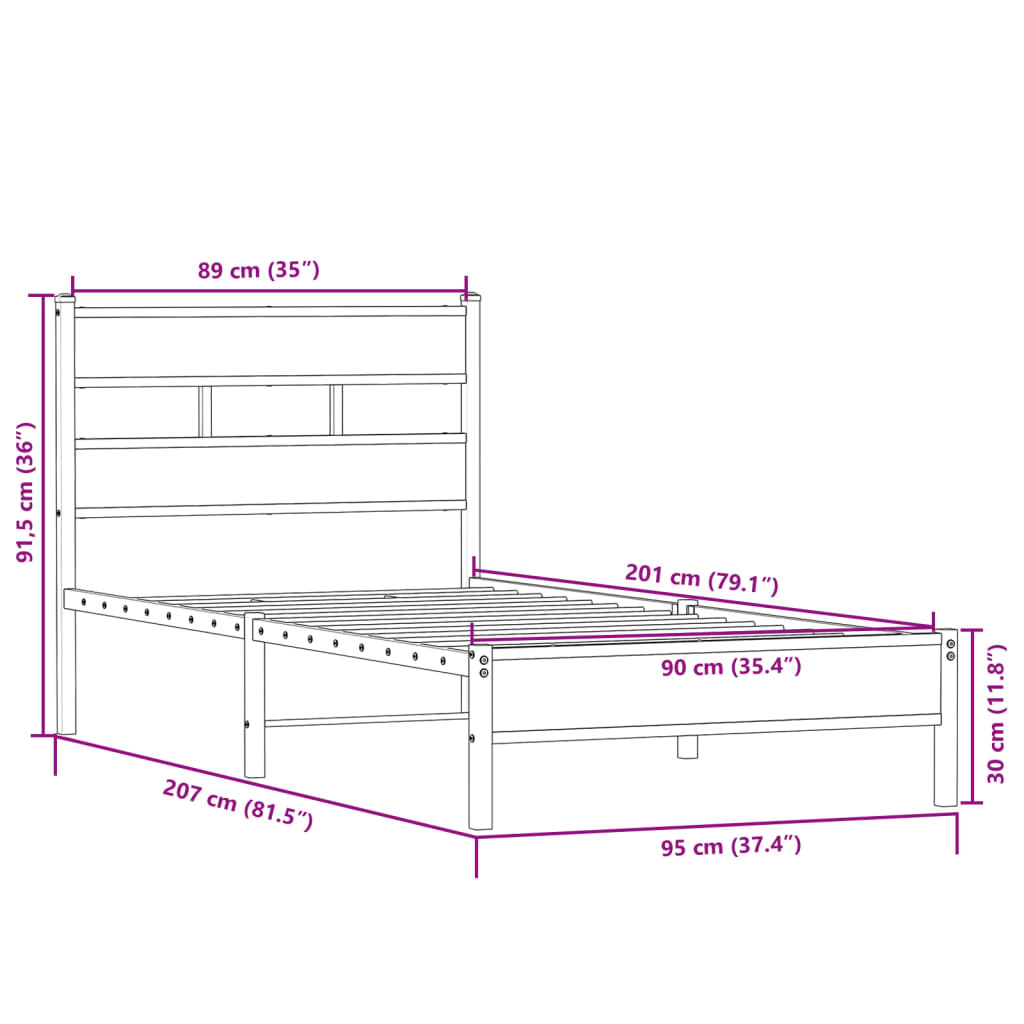 Bettgestell ohne Matratze Sonoma-Eiche 90x200 cm Holzwerkstoff