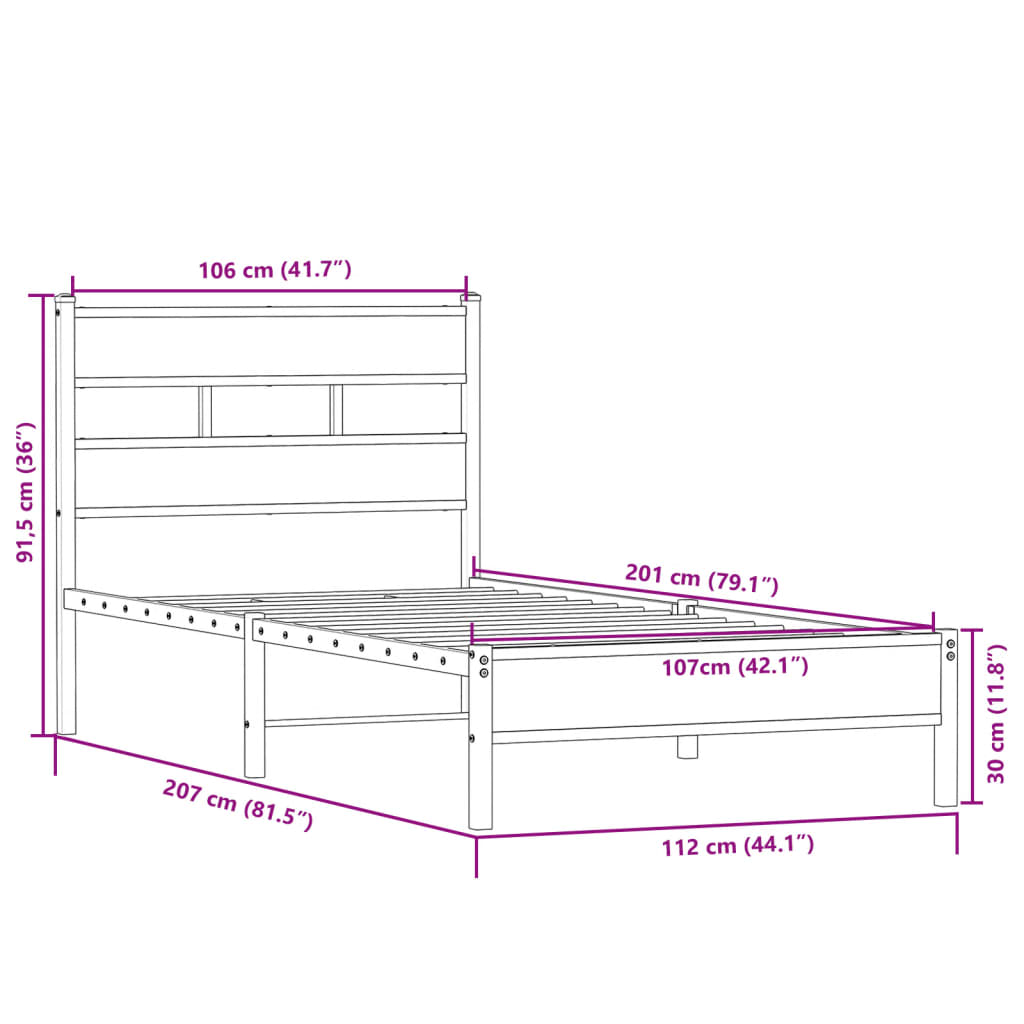 Bettgestell ohne Matratze Sonoma-Eiche 107x200 cm Holzwerkstoff