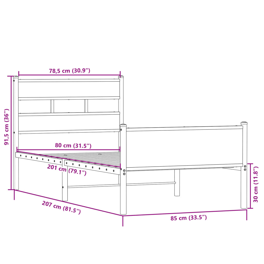 Bettgestell ohne Matratze Sonoma-Eiche 80x200 cm Holzwerkstoff