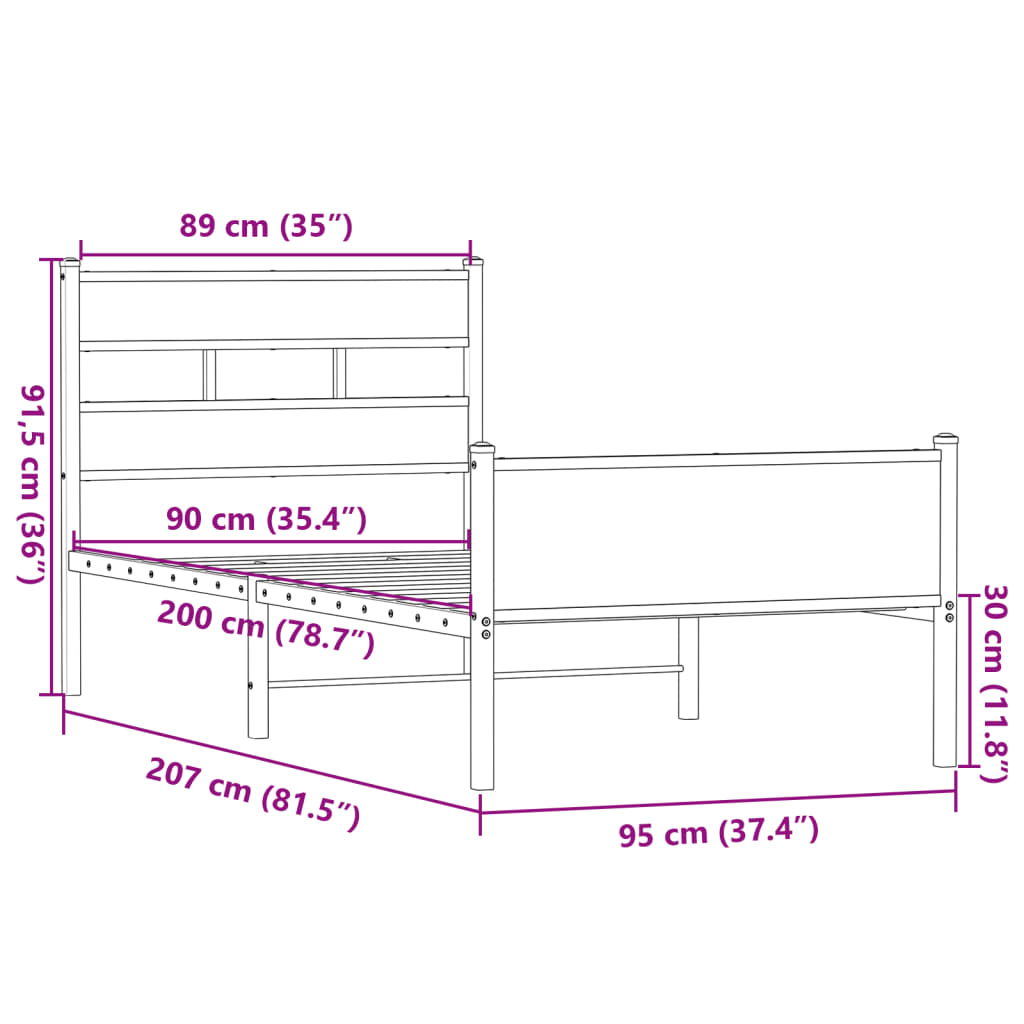 Bettgestell ohne Matratze Sonoma-Eiche 90x200 cm Holzwerkstoff