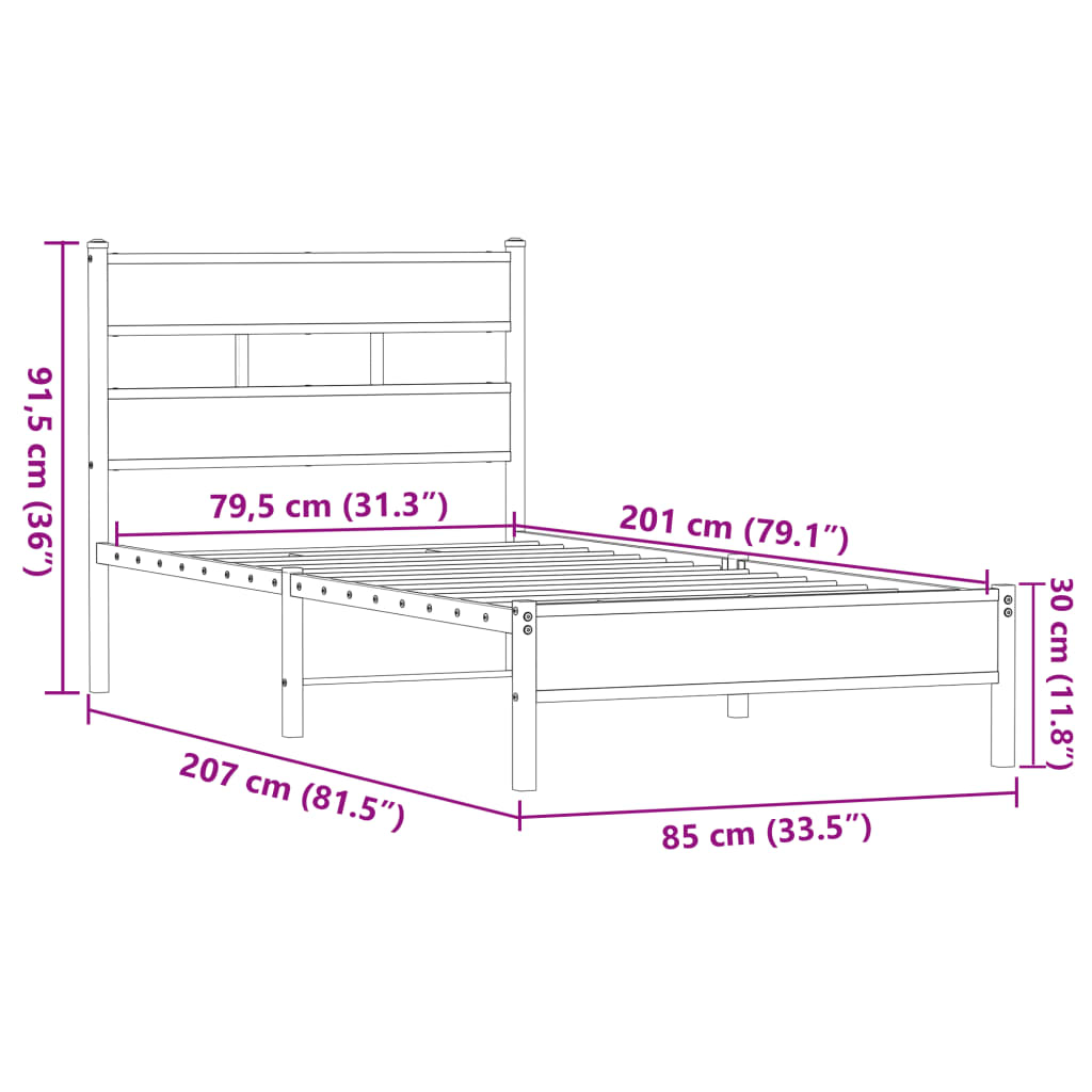 Bettgestell ohne Matratze Braun Eiche 80x200 cm Holzwerkstoff