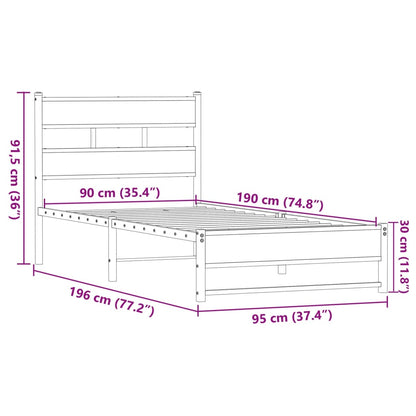 Metallbett ohne Matratze Eichen-Optik 90x190 cm