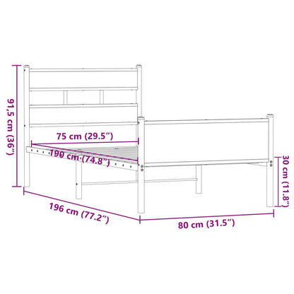 Bettgestell ohne Matratze Braun Eiche 75x190 cm Holzwerkstoff