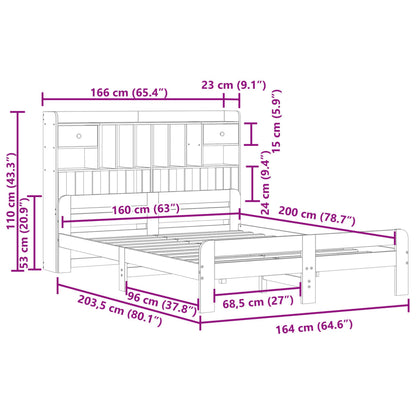 Massivholzbett mit Regal ohne Matratze 160x200 cm Kiefernholz