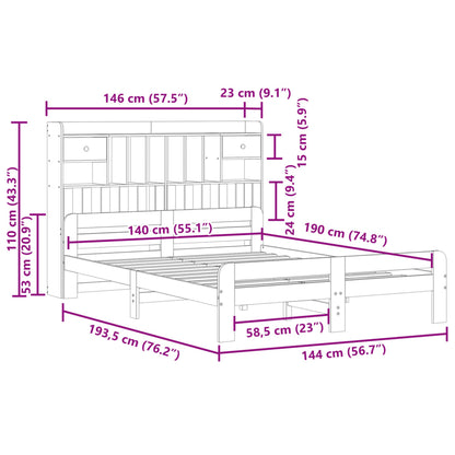 Massivholzbett mit Regal ohne Matratze Wachsbraun 140x190 cm