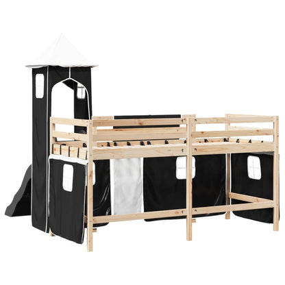 Kinderhochbett mit Turm Weiß & Schwarz 90x190 cm Kiefernholz