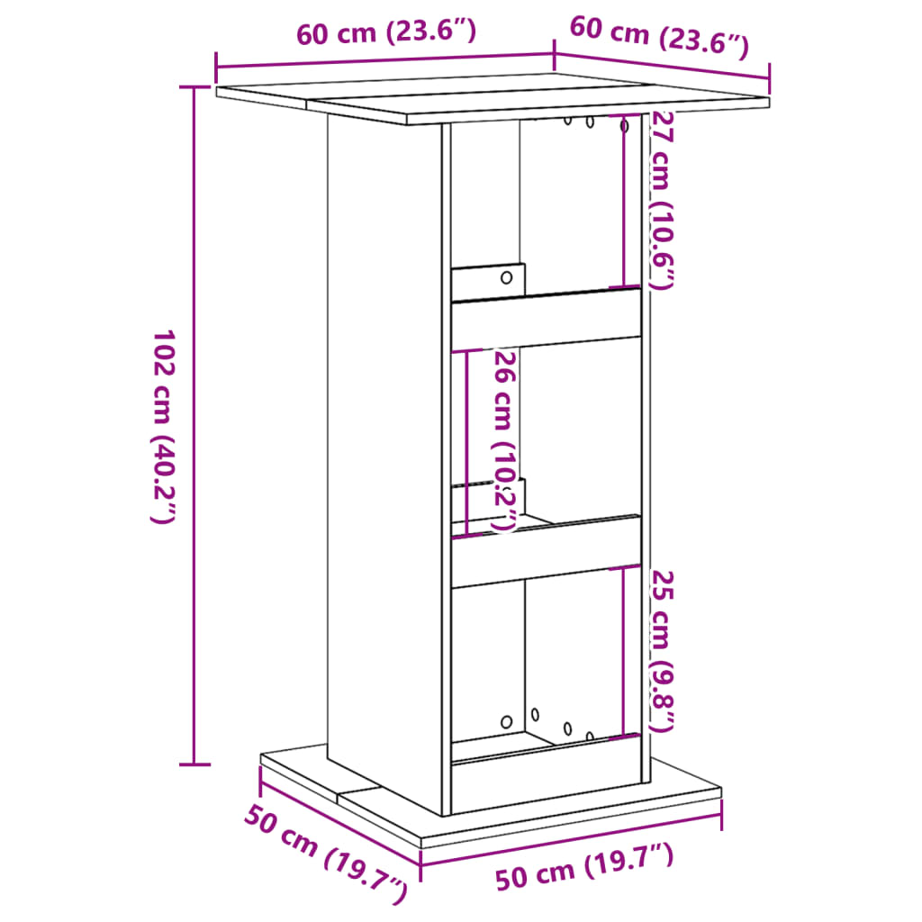 Bartisch mit Ablagen Betongrau 60x60x102 cm Holzwerkstoff